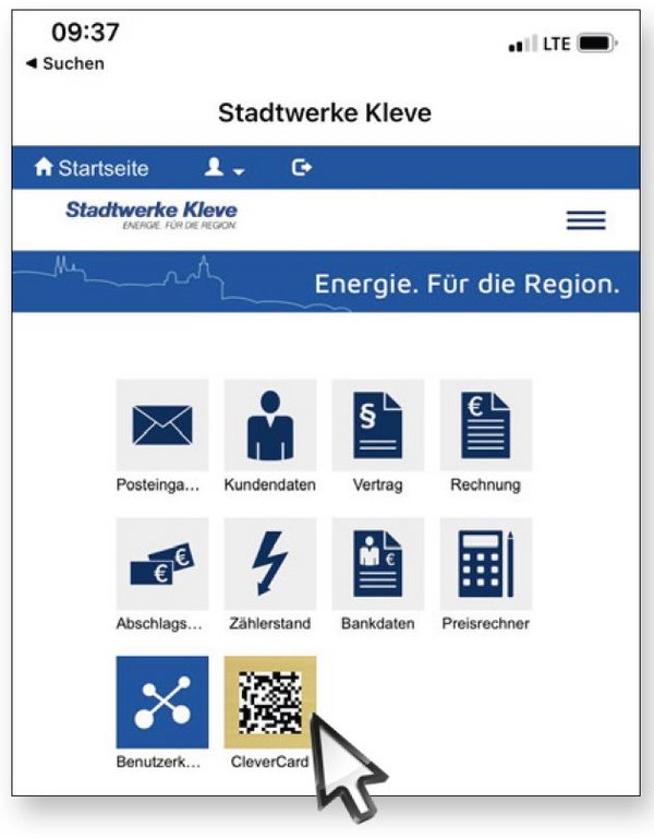 Abbildung der oben beschriebenen Anleitung zum abrufen der CleverCard.
